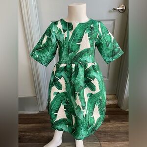 Lola and the boys size 5-6 dress tropical green banana leaf beach zip up